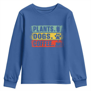 Plants Dogs Coffee Youth Sweatshirt Retro Gardening And Dog Lover TS11 Royal Blue Print Your Wear