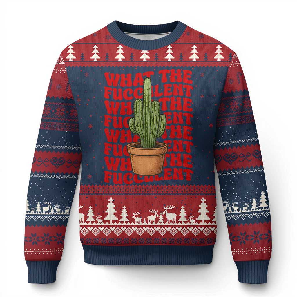 Funny What The Fucculent Ugly Christmas Sweater Cactus Succulents Plants Gardening TS11 Navy Red Print Your Wear
