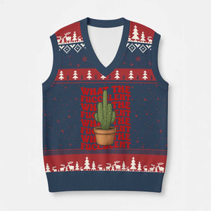 Funny What The Fucculent V-Neck Knit Sweater Vest Cactus Succulents Plants Gardening TS11 Navy Red Print Your Wear