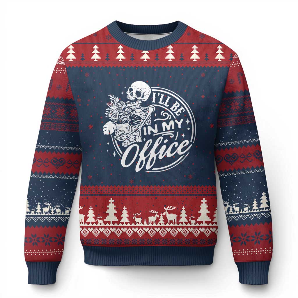 Funny Garden I Will Be In My Office Ugly Christmas Sweater Gardening Fathers Day TS11 Navy Red Print Your Wear