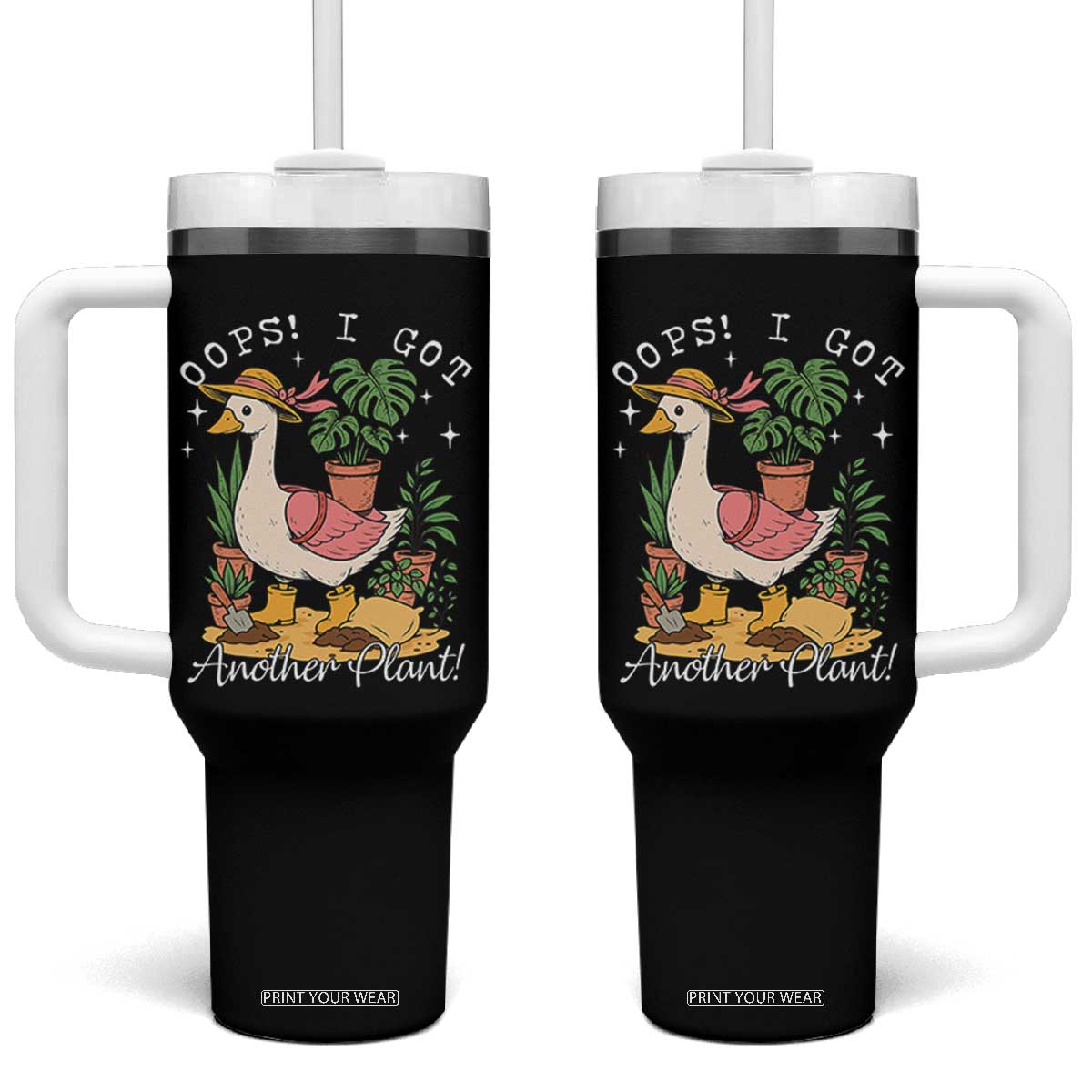 Funny Oops I Got Another Plant Tumbler With Handle Silly-Goose Gardener Plant Lady TS11 One Size: 40 oz Black Print Your Wear