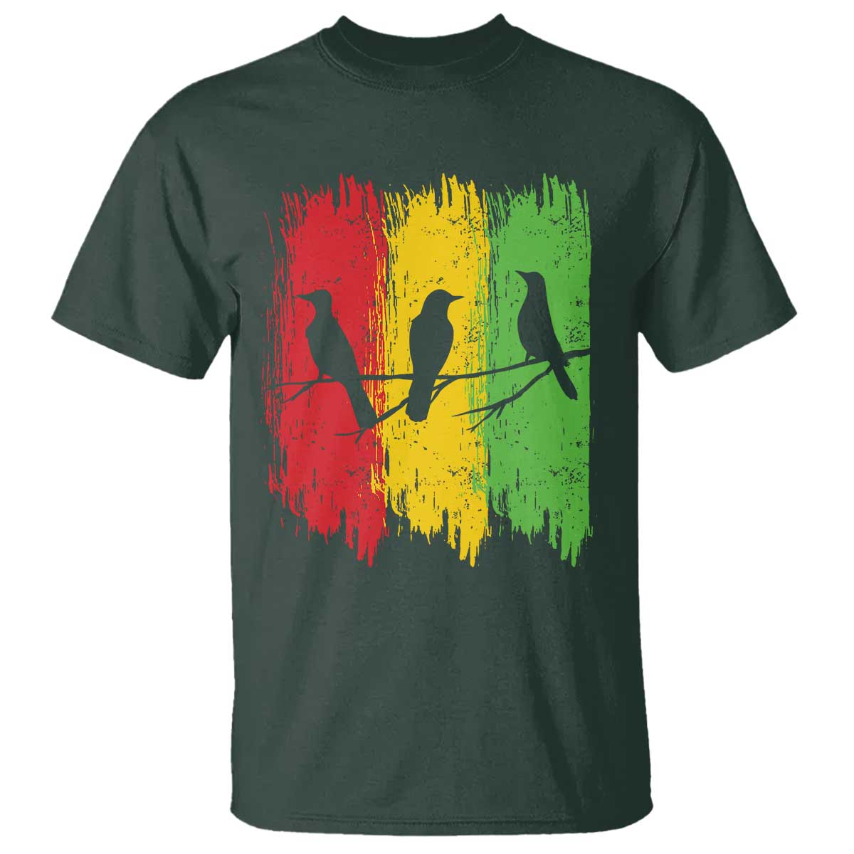 Three Birds Rasta Jamaica Reggae Music T Shirt TS11 Dark Forest Green Print Your Wear