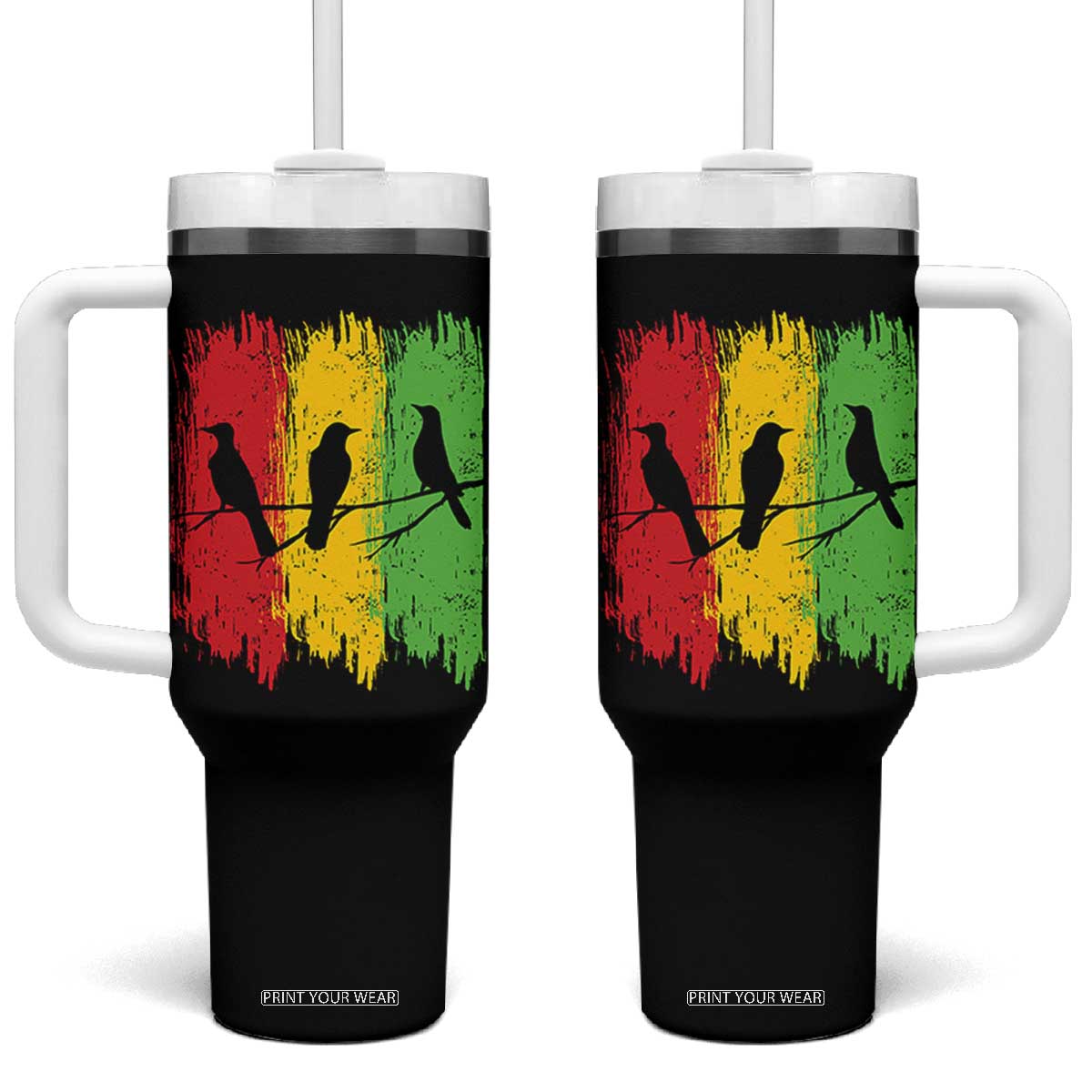 Three Birds Rasta Jamaica Reggae Music Tumbler With Handle TS11 One Size: 40 oz Black Print Your Wear