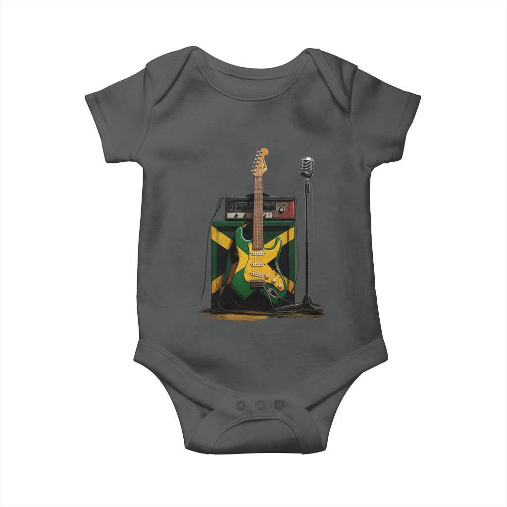 Reggae Guitar Jamaican Flag Amp Microphone Music Lover Baby Onesie TS11 Dark Heather Print Your Wear