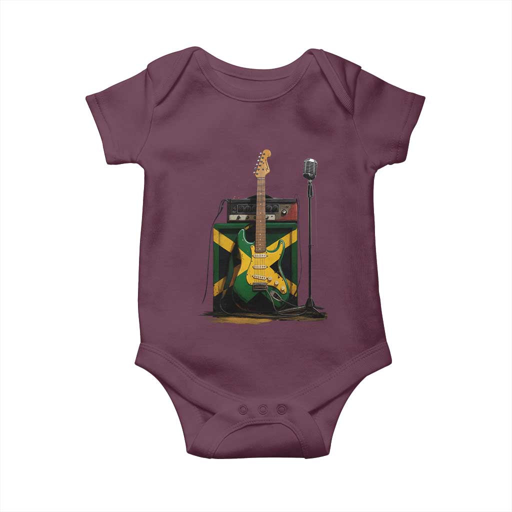 Reggae Guitar Jamaican Flag Amp Microphone Music Lover Baby Onesie TS11 Maroon Print Your Wear