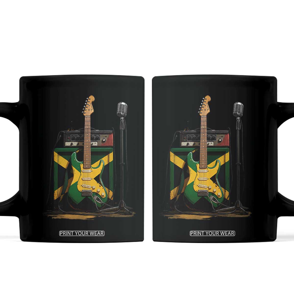 Reggae Guitar Jamaican Flag Amp Microphone Music Lover Coffee Mug TS11 Black Print Your Wear