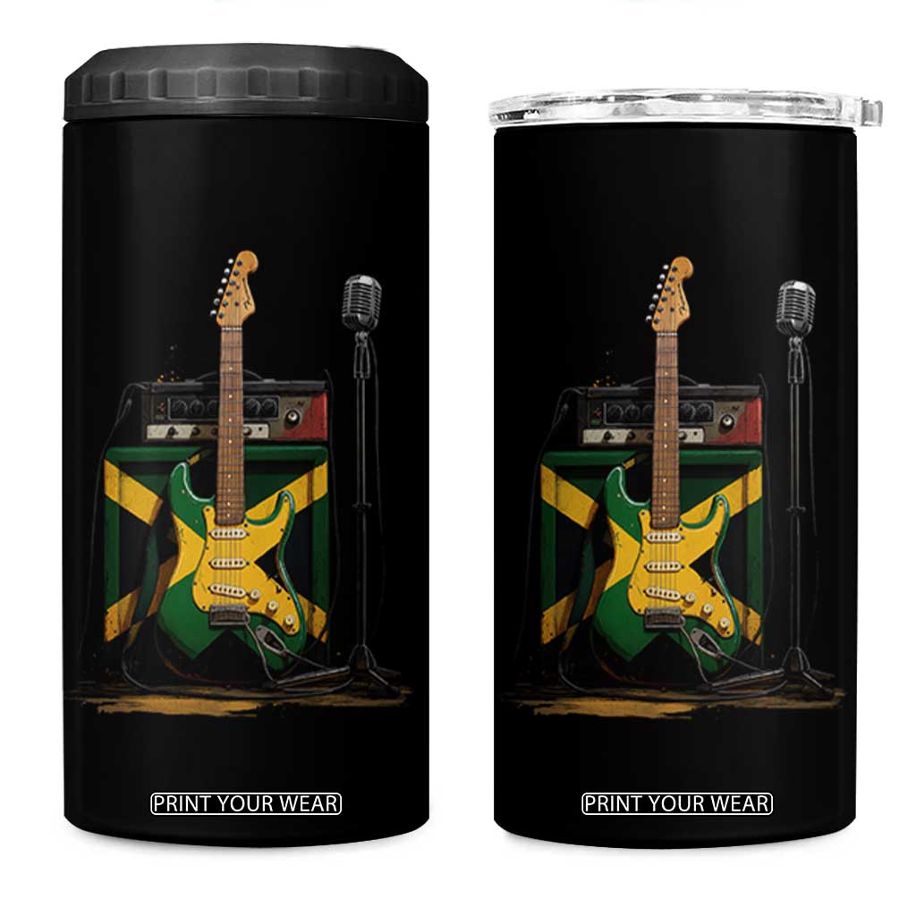 Reggae Guitar Jamaican Flag Amp Microphone Music Lover 4 in 1 Can Cooler Tumbler TS11 One Size: 16 oz Black Print Your Wear