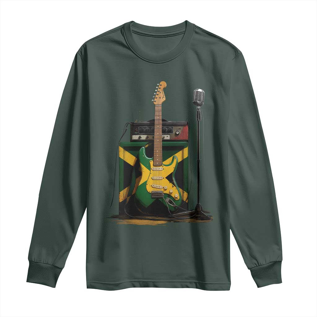 Reggae Guitar Jamaican Flag Amp Microphone Music Lover Long Sleeve Shirt TS11 Dark Forest Green Print Your Wear