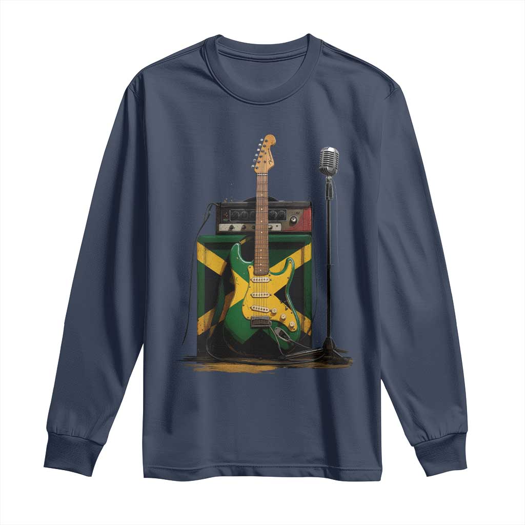 Reggae Guitar Jamaican Flag Amp Microphone Music Lover Long Sleeve Shirt TS11 Navy Print Your Wear