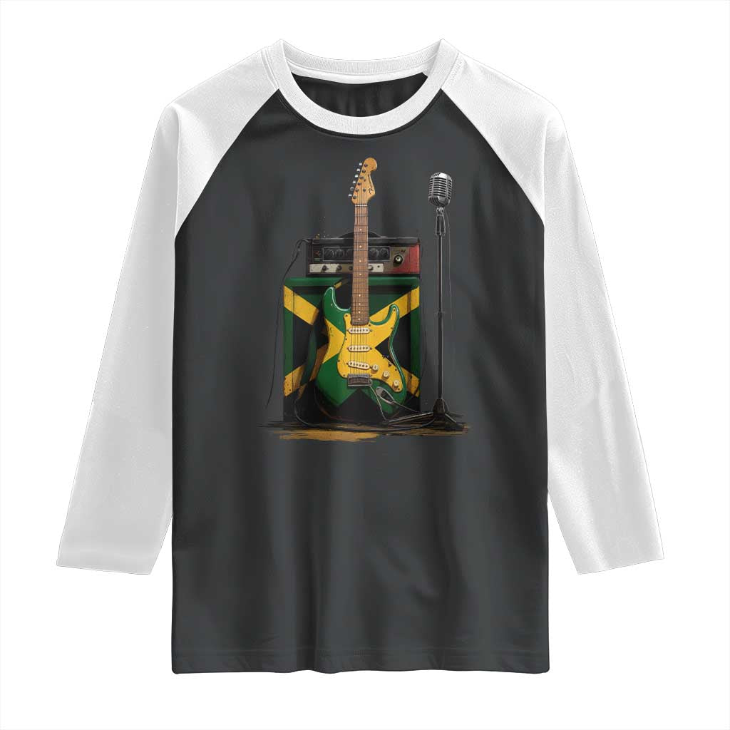 Reggae Guitar Jamaican Flag Amp Microphone Music Lover Raglan Shirt TS11 Black White Print Your Wear