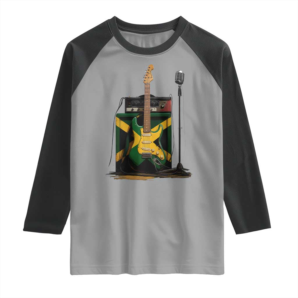 Reggae Guitar Jamaican Flag Amp Microphone Music Lover Raglan Shirt TS11 Sport Gray Black Print Your Wear