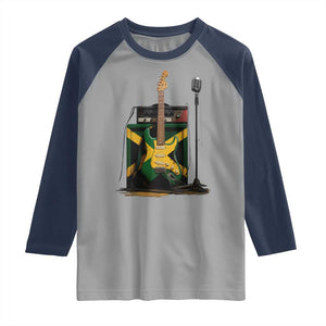 Reggae Guitar Jamaican Flag Amp Microphone Music Lover Raglan Shirt TS11 Sport Gray Navy Print Your Wear