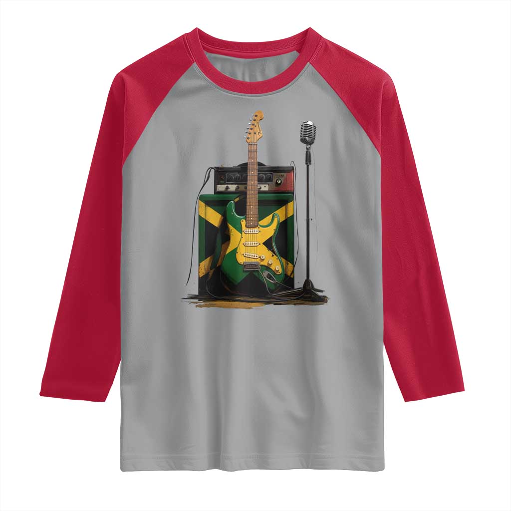 Reggae Guitar Jamaican Flag Amp Microphone Music Lover Raglan Shirt TS11 Sport Gray Red Print Your Wear