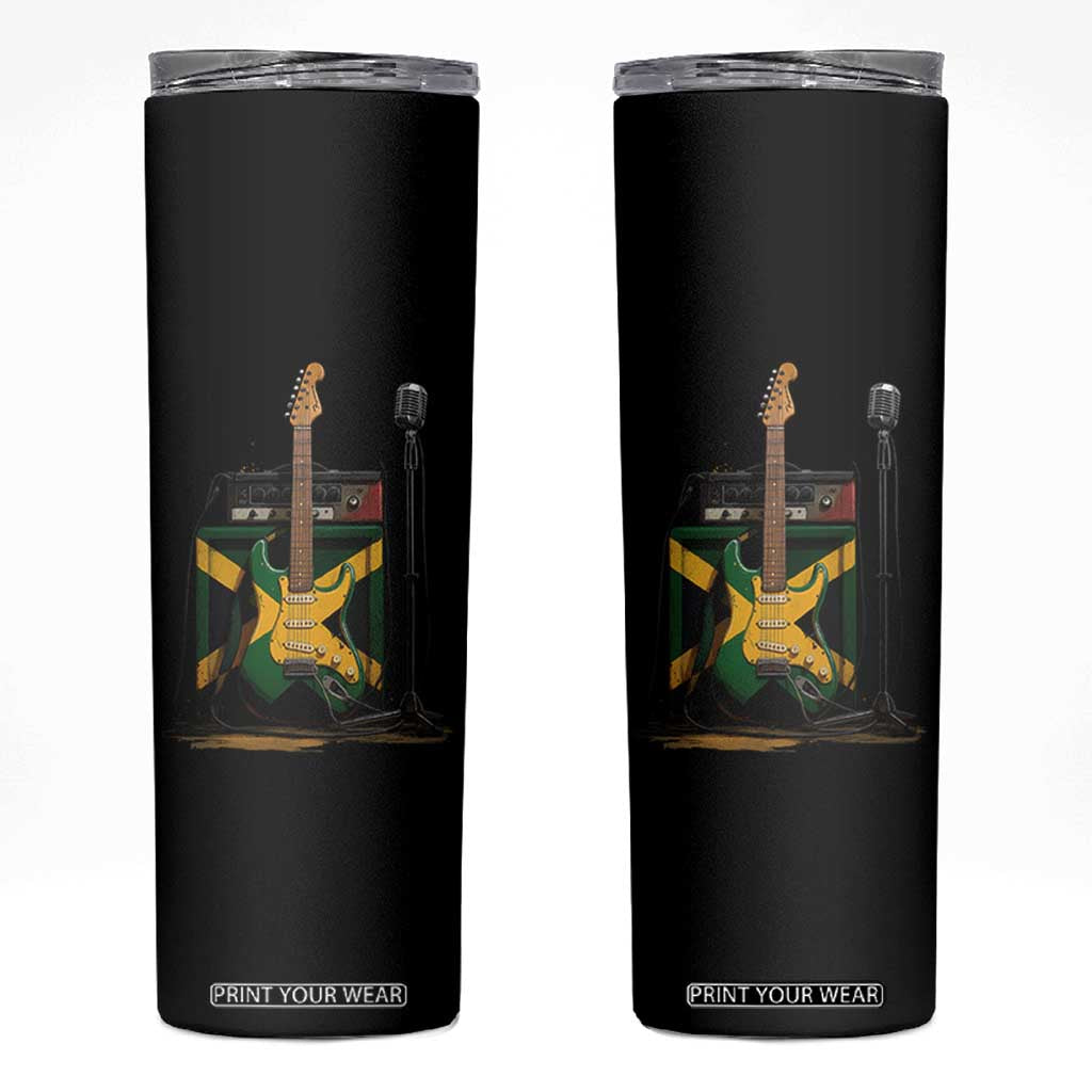 Reggae Guitar Jamaican Flag Amp Microphone Music Lover Skinny Tumbler TS11 Black Print Your Wear