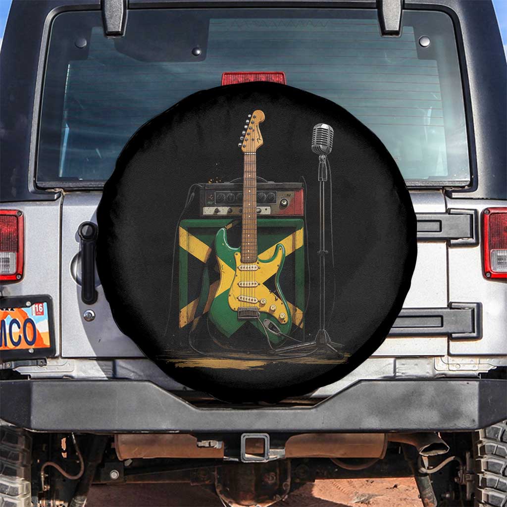 Reggae Guitar Jamaican Flag Amp Microphone Music Lover Spare Tire Cover TS11 No hole Black Print Your Wear
