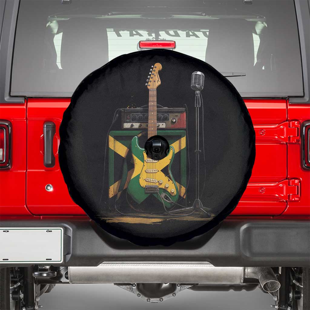 Reggae Guitar Jamaican Flag Amp Microphone Music Lover Spare Tire Cover TS11 Black Print Your Wear