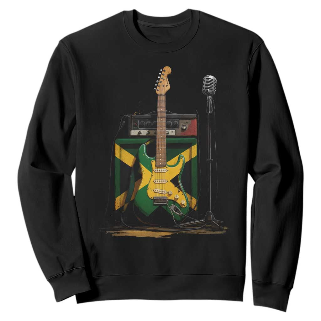 Reggae Guitar Jamaican Flag Amp Microphone Music Lover Sweatshirt TS11 Black Print Your Wear
