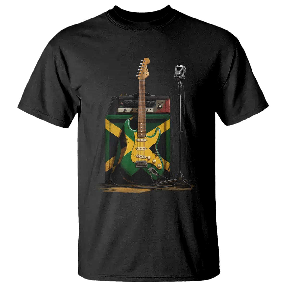 Reggae Guitar Jamaican Flag Amp Microphone Music Lover T Shirt TS11 Black Print Your Wear