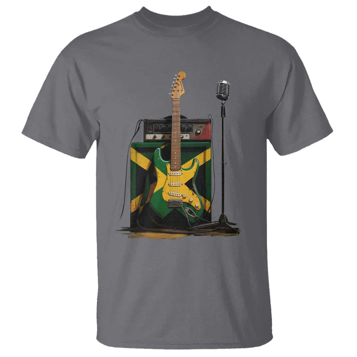 Reggae Guitar Jamaican Flag Amp Microphone Music Lover T Shirt TS11 Charcoal Print Your Wear
