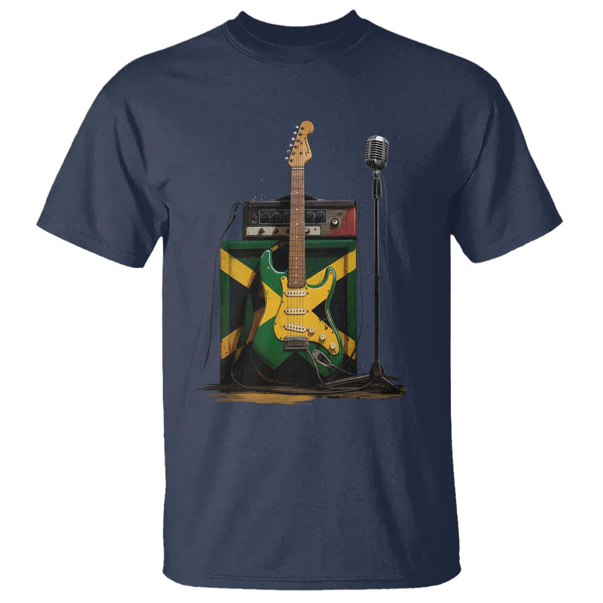 Reggae Guitar Jamaican Flag Amp Microphone Music Lover T Shirt TS11 Navy Print Your Wear