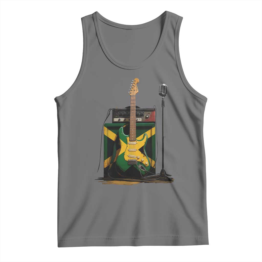 Reggae Guitar Jamaican Flag Amp Microphone Music Lover Tank Top TS11 Black Heather Print Your Wear