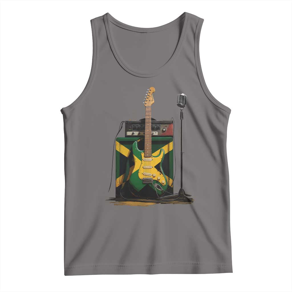 Reggae Guitar Jamaican Flag Amp Microphone Music Lover Tank Top TS11 Deep Heather Print Your Wear