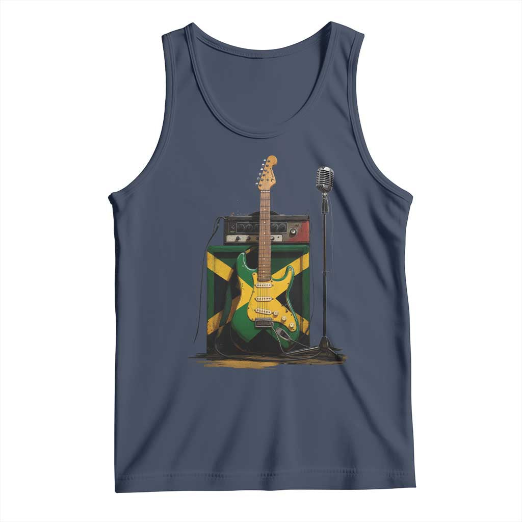 Reggae Guitar Jamaican Flag Amp Microphone Music Lover Tank Top TS11 Navy Print Your Wear