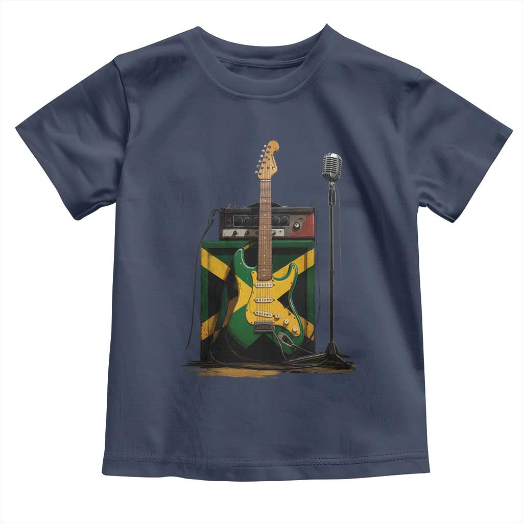 Reggae Guitar Jamaican Flag Amp Microphone Music Lover Toddler T Shirt TS11 Navy Print Your Wear
