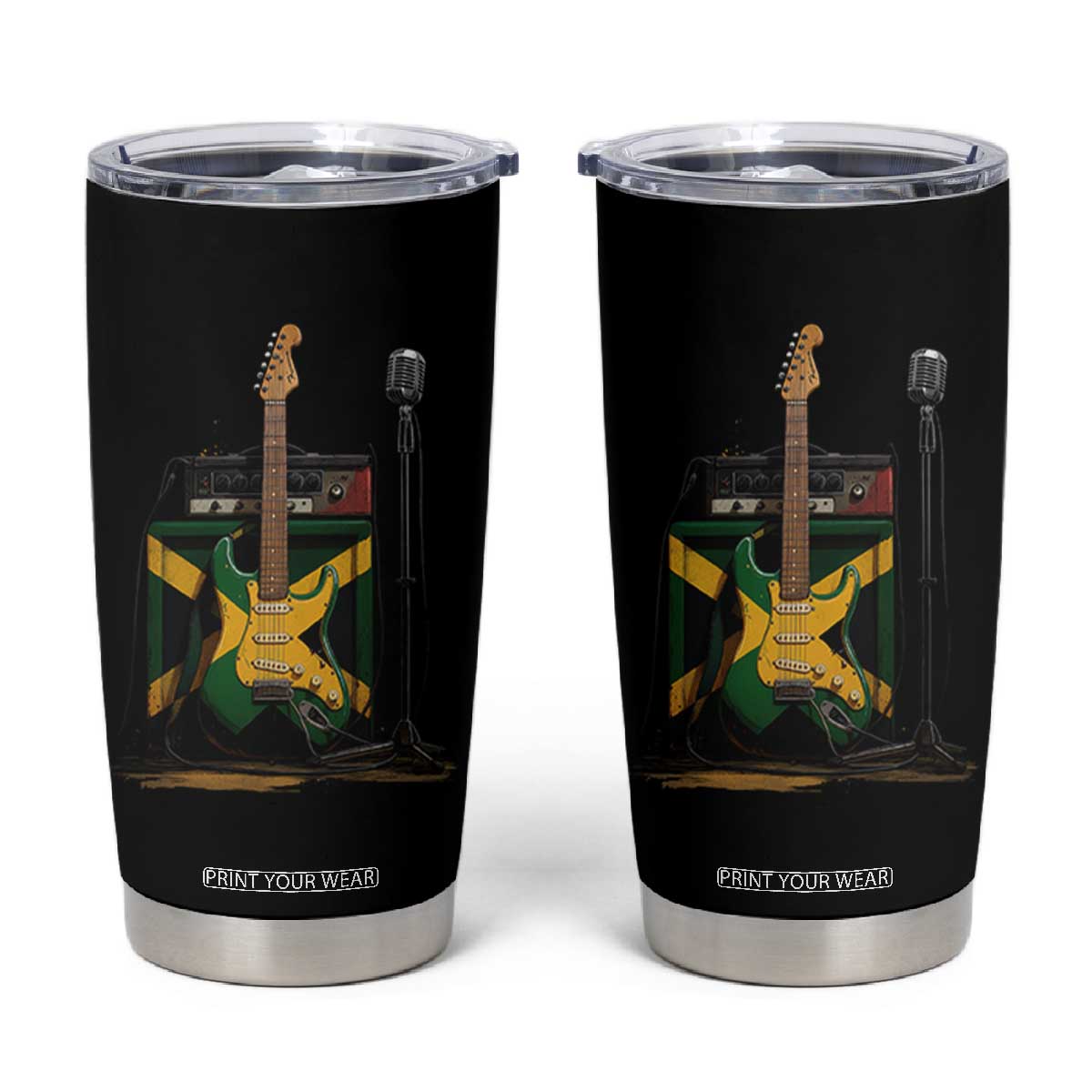 Reggae Guitar Jamaican Flag Amp Microphone Music Lover Tumbler Cup TS11 Black Print Your Wear