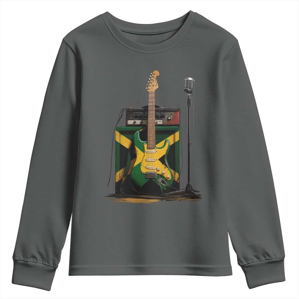 Reggae Guitar Jamaican Flag Amp Microphone Music Lover Youth Sweatshirt TS11 Dark Heather Print Your Wear