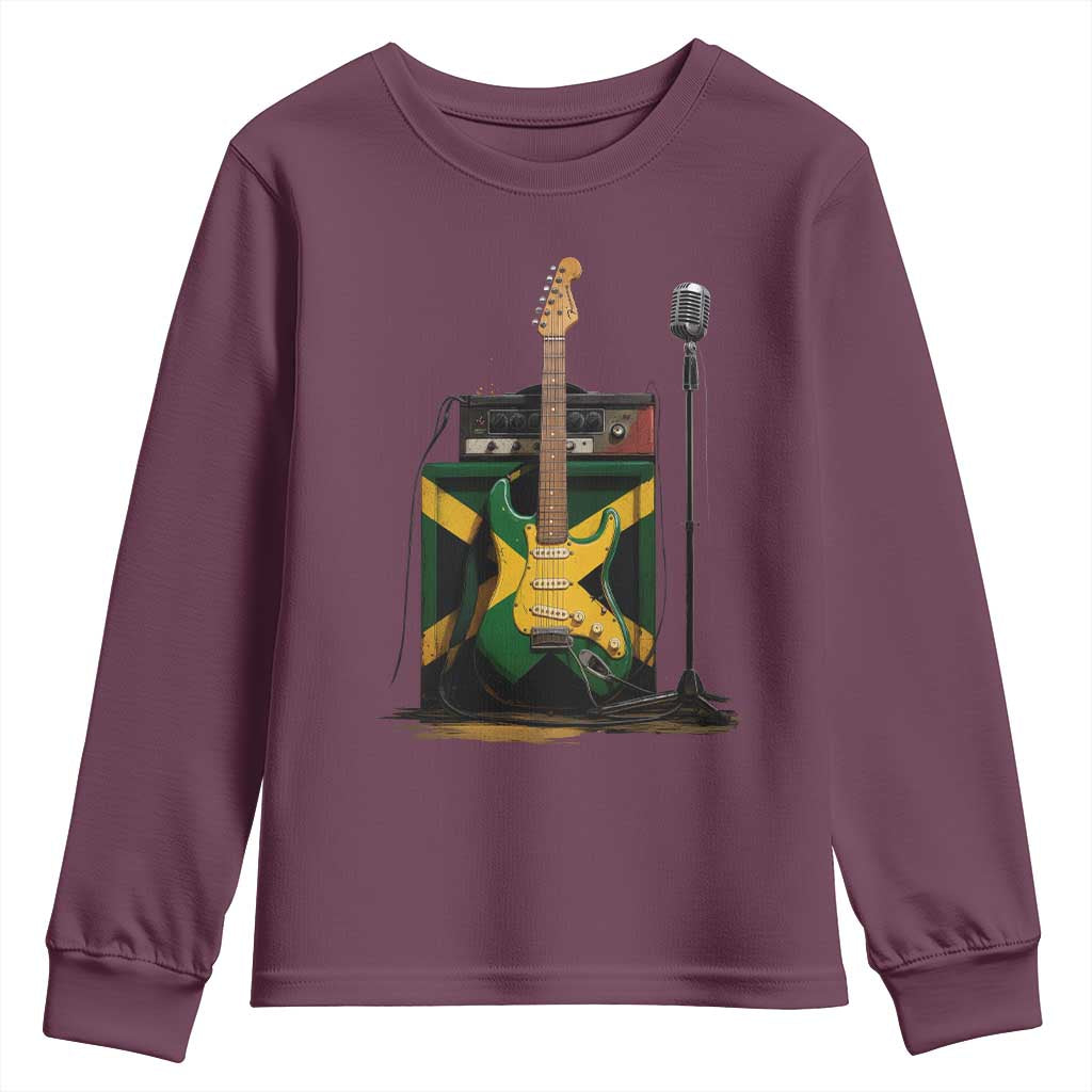 Reggae Guitar Jamaican Flag Amp Microphone Music Lover Youth Sweatshirt TS11 Maroon Print Your Wear