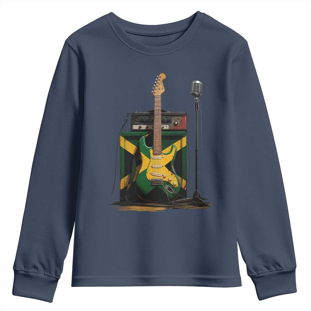 Reggae Guitar Jamaican Flag Amp Microphone Music Lover Youth Sweatshirt TS11 Navy Print Your Wear