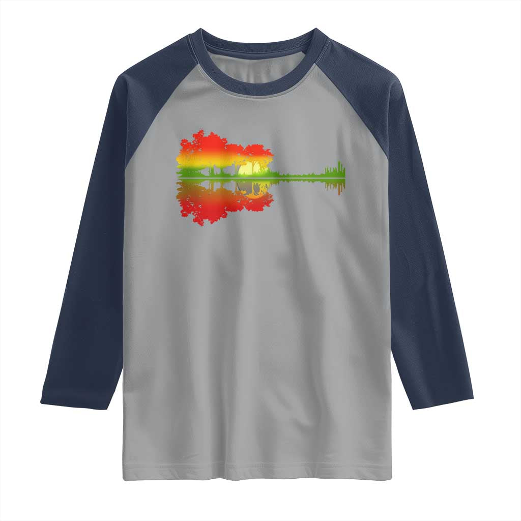 Reggae Music Guitar Lake Shadow Jamaica Rasta Raglan Shirt TS11 Sport Gray Navy Print Your Wear