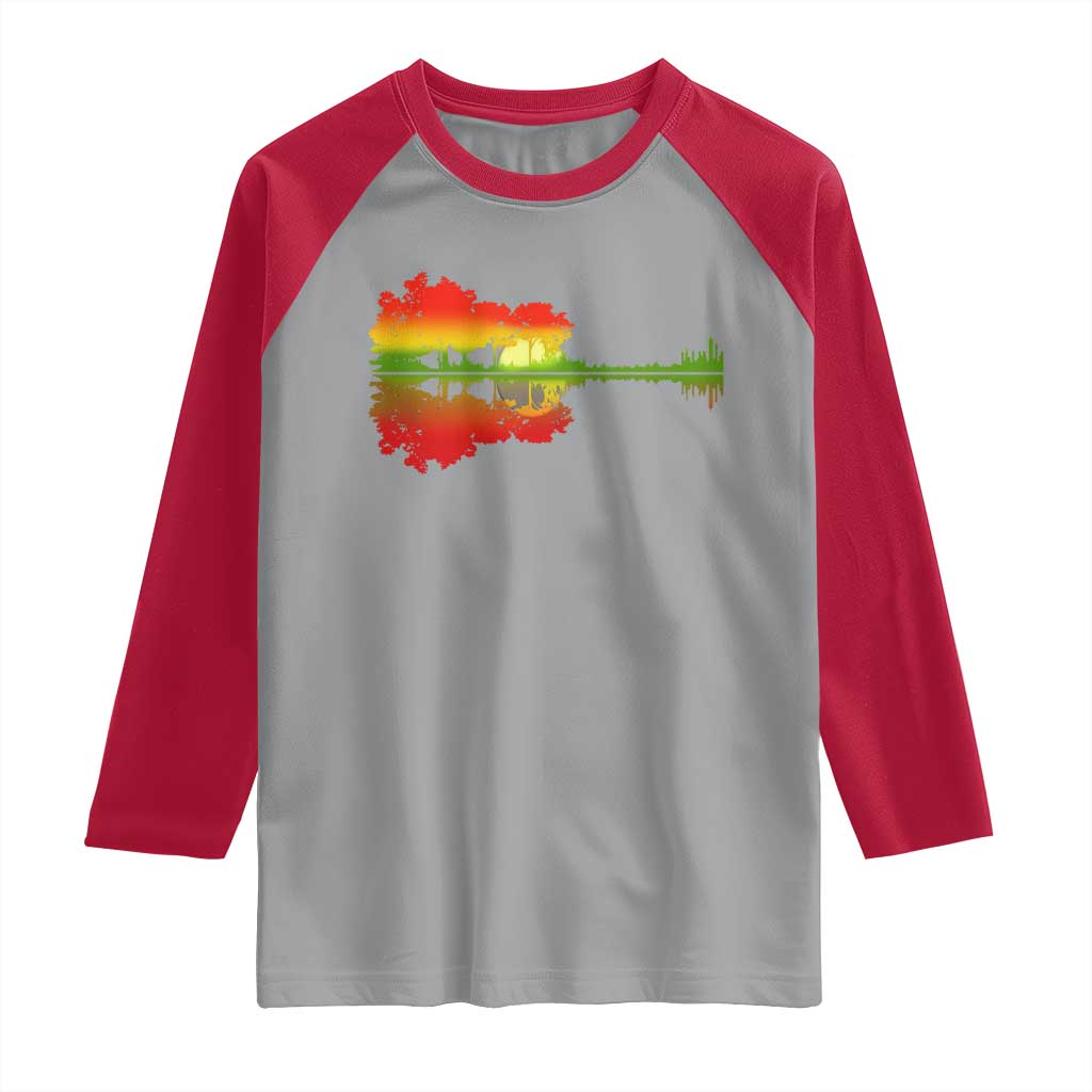 Reggae Music Guitar Lake Shadow Jamaica Rasta Raglan Shirt TS11 Sport Gray Red Print Your Wear