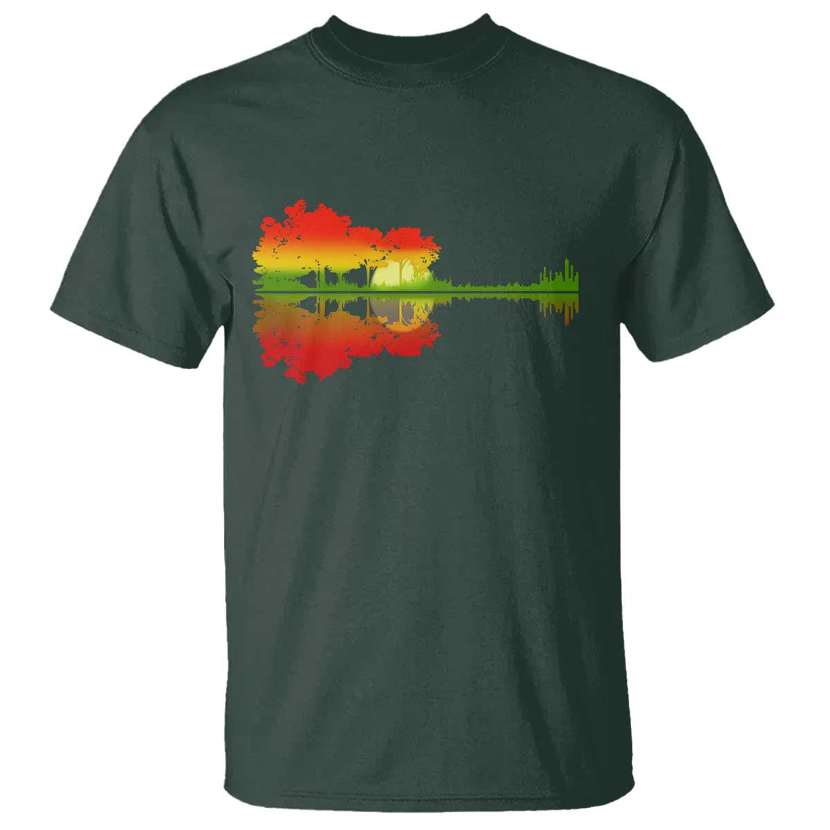 Reggae Music Guitar Lake Shadow Jamaica Rasta T Shirt TS11 Dark Forest Green Print Your Wear