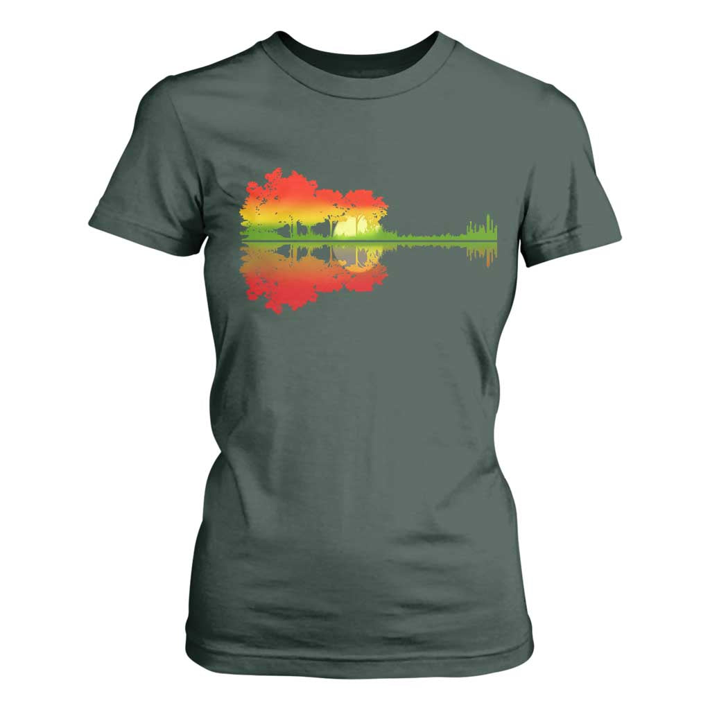 Reggae Music Guitar Lake Shadow Jamaica Rasta T Shirt For Women TS11 Dark Forest Green Print Your Wear