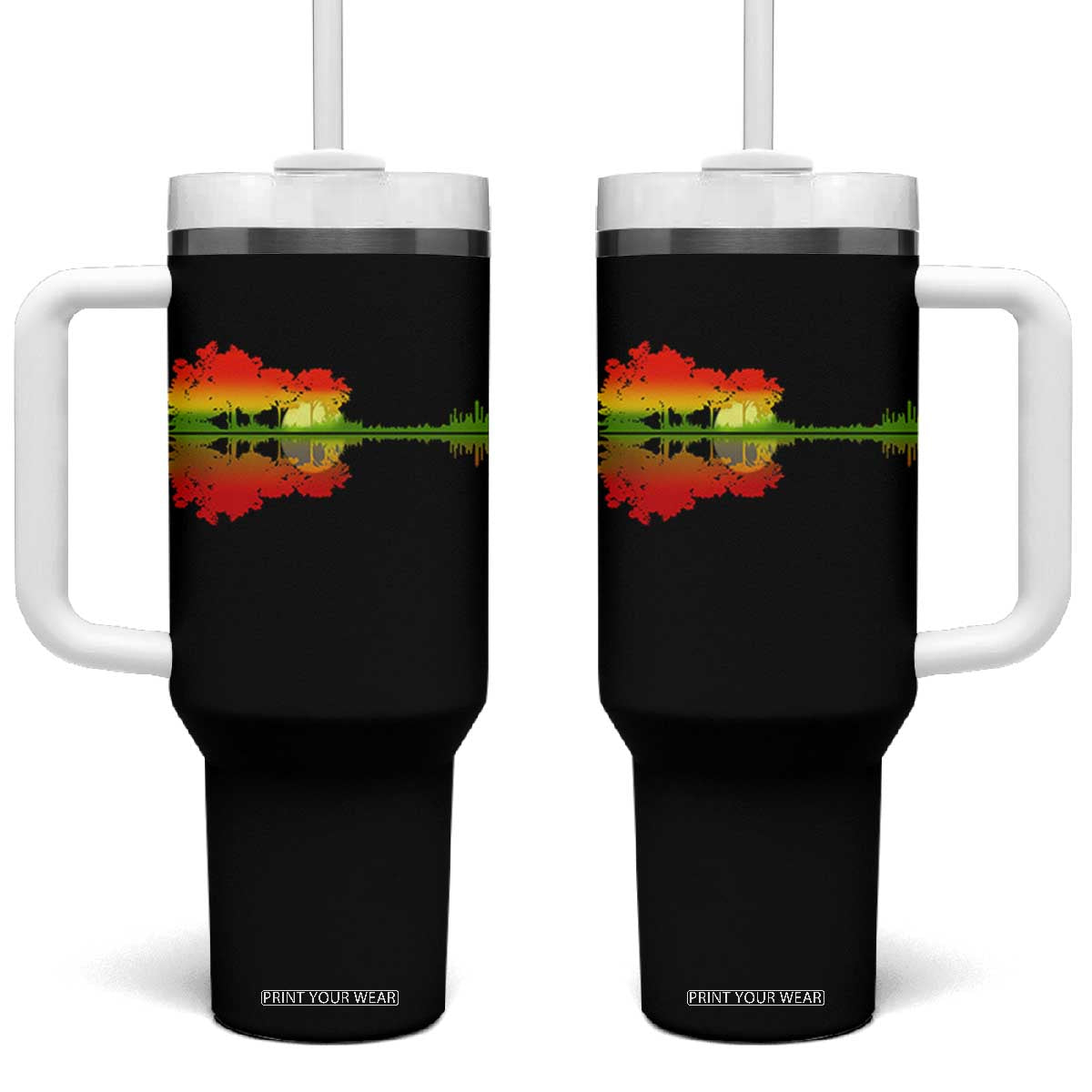 Reggae Music Guitar Lake Shadow Jamaica Rasta Tumbler With Handle TS11 One Size: 40 oz Black Print Your Wear