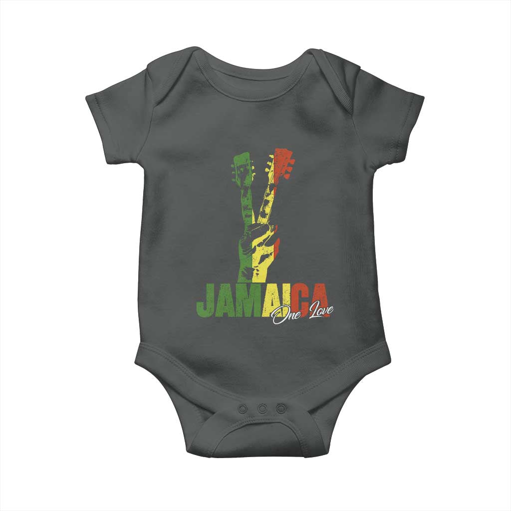 Jamaica One Love Reggae Music Baby Onesie Rasta Peace Hand Guitar TS11 Dark Heather Print Your Wear