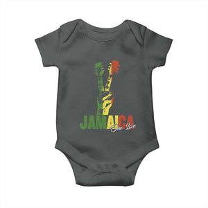 Jamaica One Love Reggae Music Baby Onesie Rasta Peace Hand Guitar TS11 Dark Heather Print Your Wear