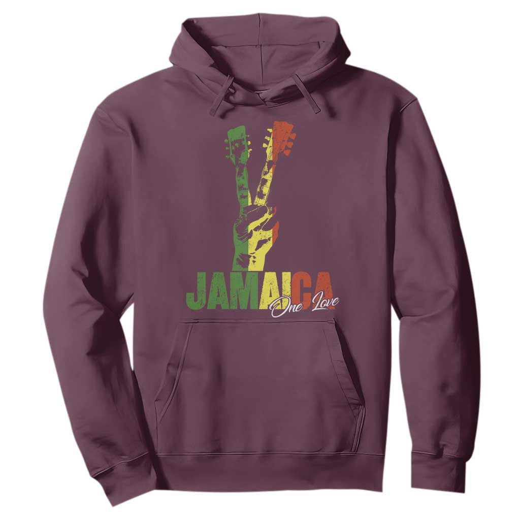 Jamaica One Love Reggae Music Hoodie Rasta Peace Hand Guitar TS11 Maroon Print Your Wear