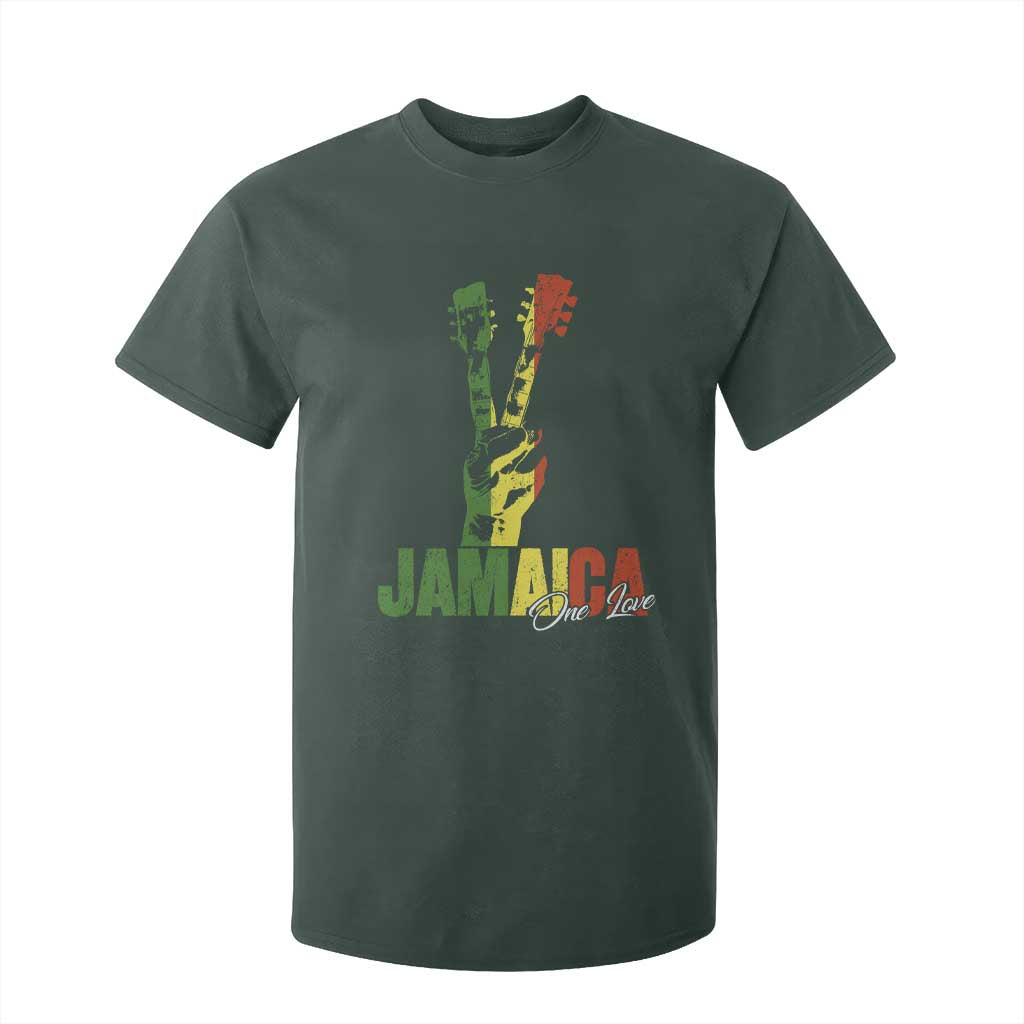 Jamaica One Love Reggae Music T Shirt For Kid Rasta Peace Hand Guitar TS11 Dark Forest Green Print Your Wear