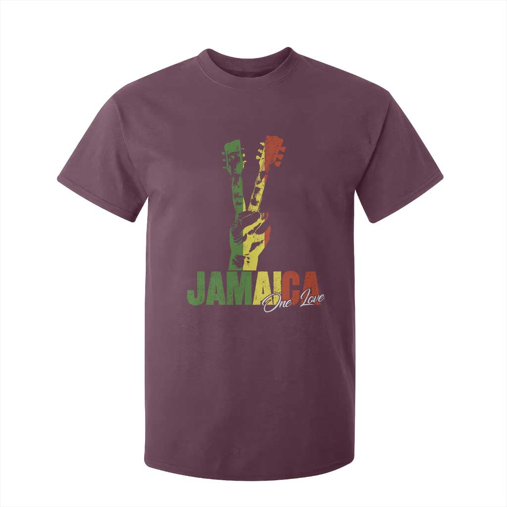 Jamaica One Love Reggae Music T Shirt For Kid Rasta Peace Hand Guitar TS11 Maroon Print Your Wear