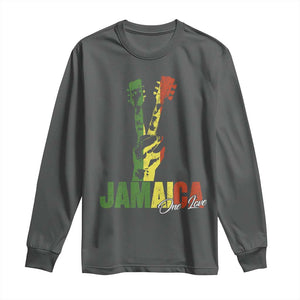 Jamaica One Love Reggae Music Long Sleeve Shirt Rasta Peace Hand Guitar TS11 Dark Heather Print Your Wear
