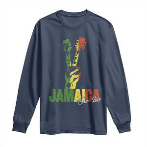 Jamaica One Love Reggae Music Long Sleeve Shirt Rasta Peace Hand Guitar TS11 Navy Print Your Wear