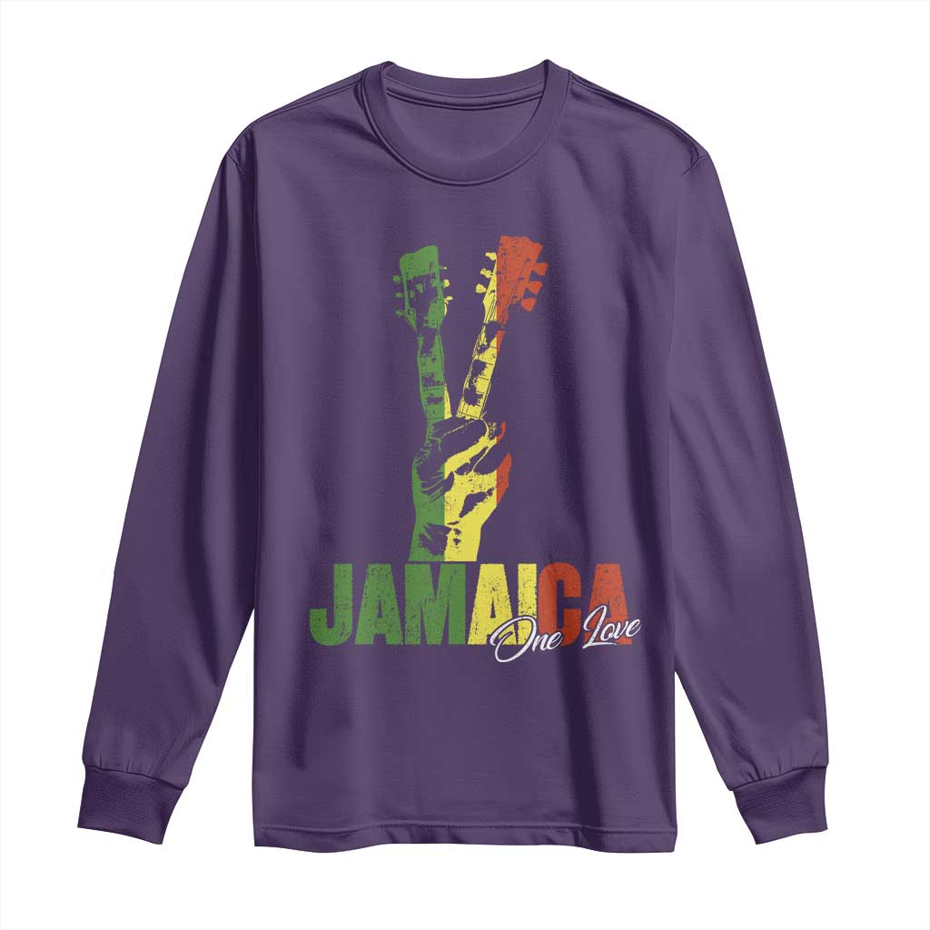 Jamaica One Love Reggae Music Long Sleeve Shirt Rasta Peace Hand Guitar TS11 Purple Print Your Wear