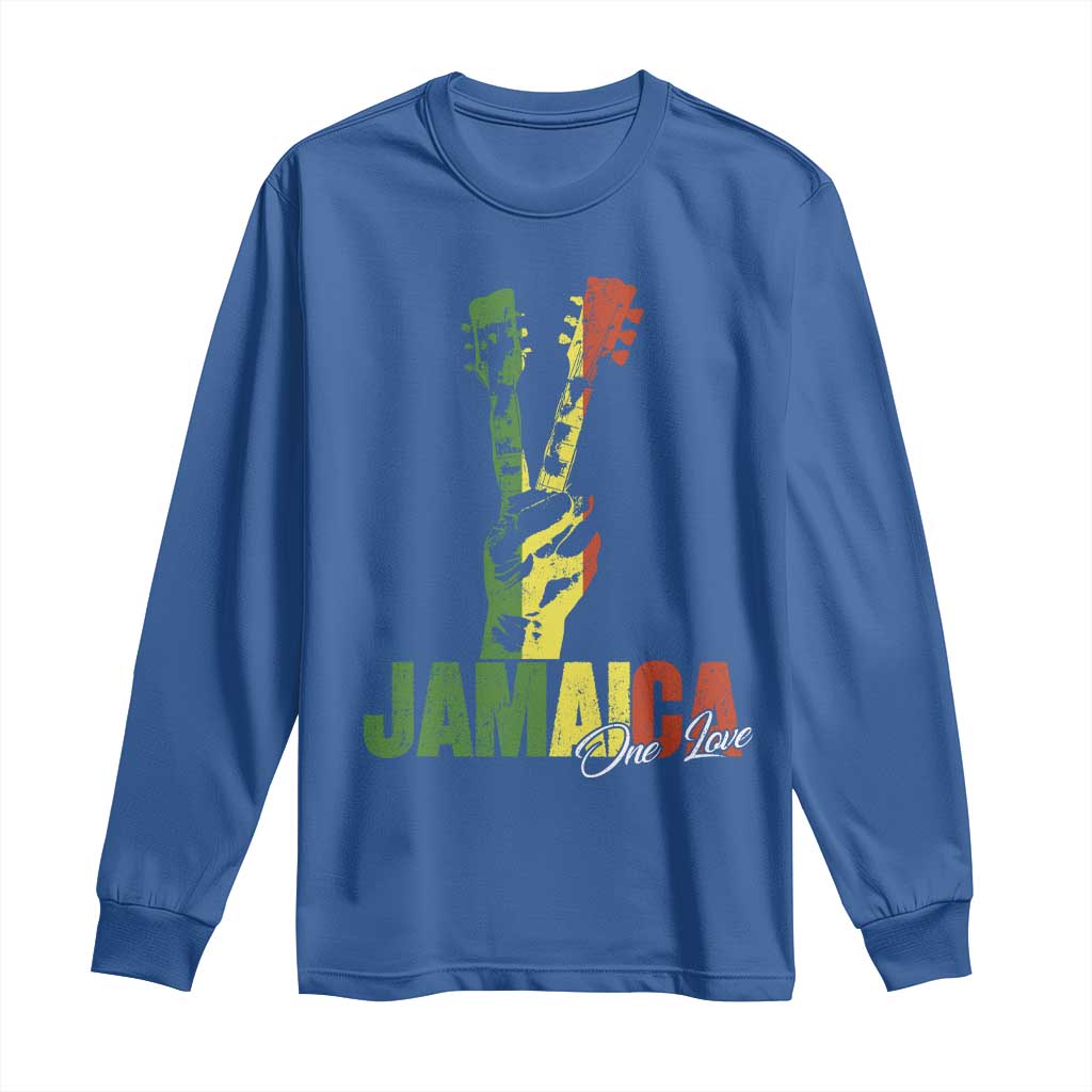 Jamaica One Love Reggae Music Long Sleeve Shirt Rasta Peace Hand Guitar TS11 Royal Blue Print Your Wear
