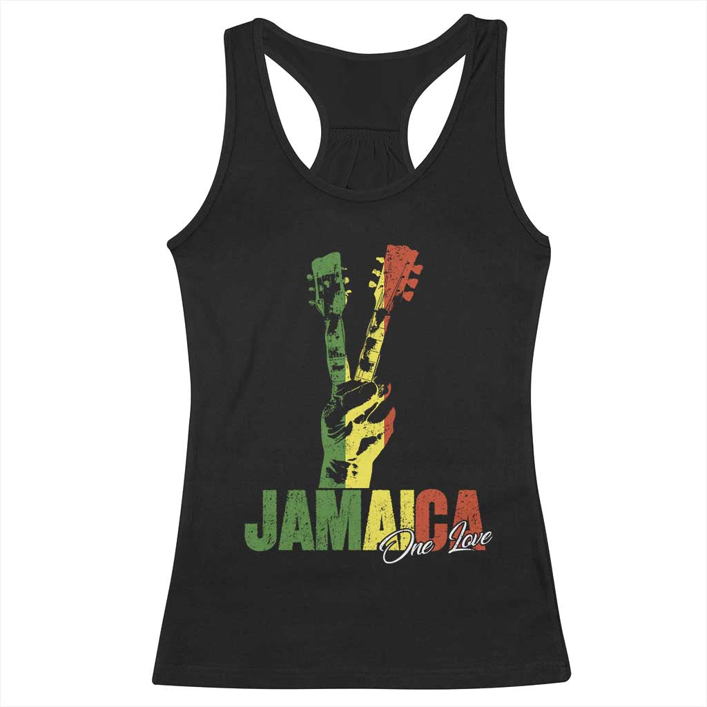 Jamaica One Love Reggae Music Racerback Tank Top Rasta Peace Hand Guitar TS11 Black Print Your Wear