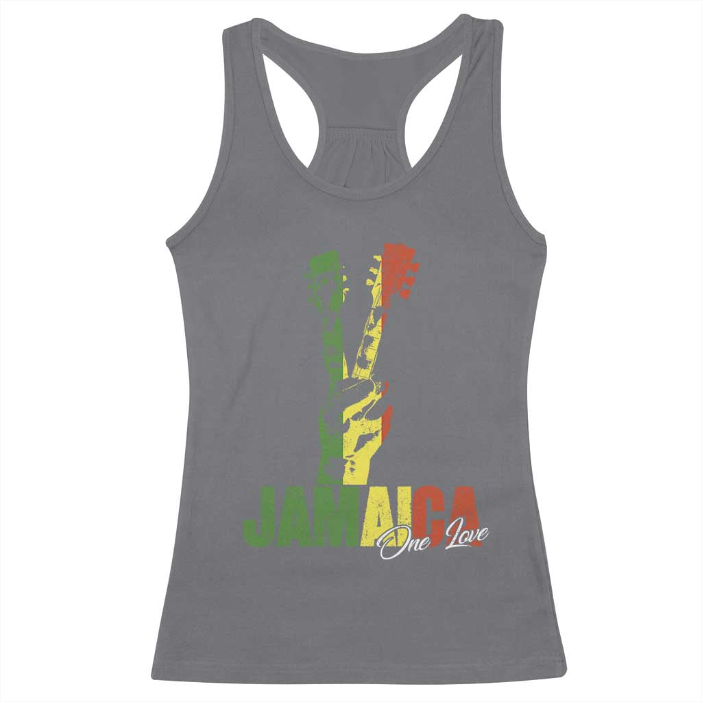 Jamaica One Love Reggae Music Racerback Tank Top Rasta Peace Hand Guitar TS11 Charcoal Print Your Wear