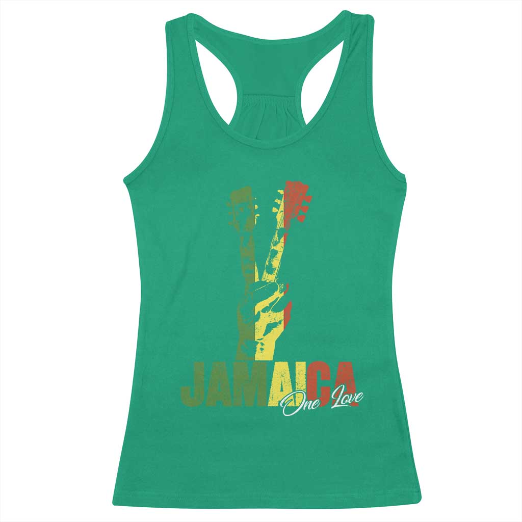 Jamaica One Love Reggae Music Racerback Tank Top Rasta Peace Hand Guitar TS11 Irish Green Print Your Wear
