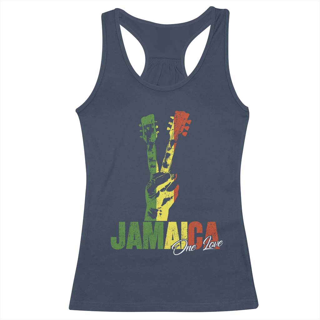 Jamaica One Love Reggae Music Racerback Tank Top Rasta Peace Hand Guitar TS11 Navy Print Your Wear